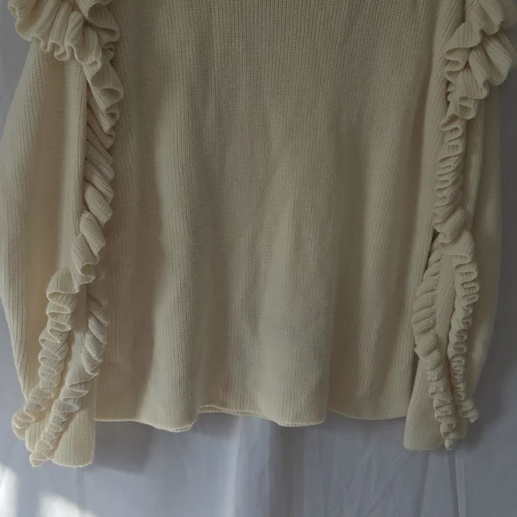Frame Ruffle Yoke Ribbed Wool Blend Off White Oversized Knit Sweater Size Small - Picture 8 of 8